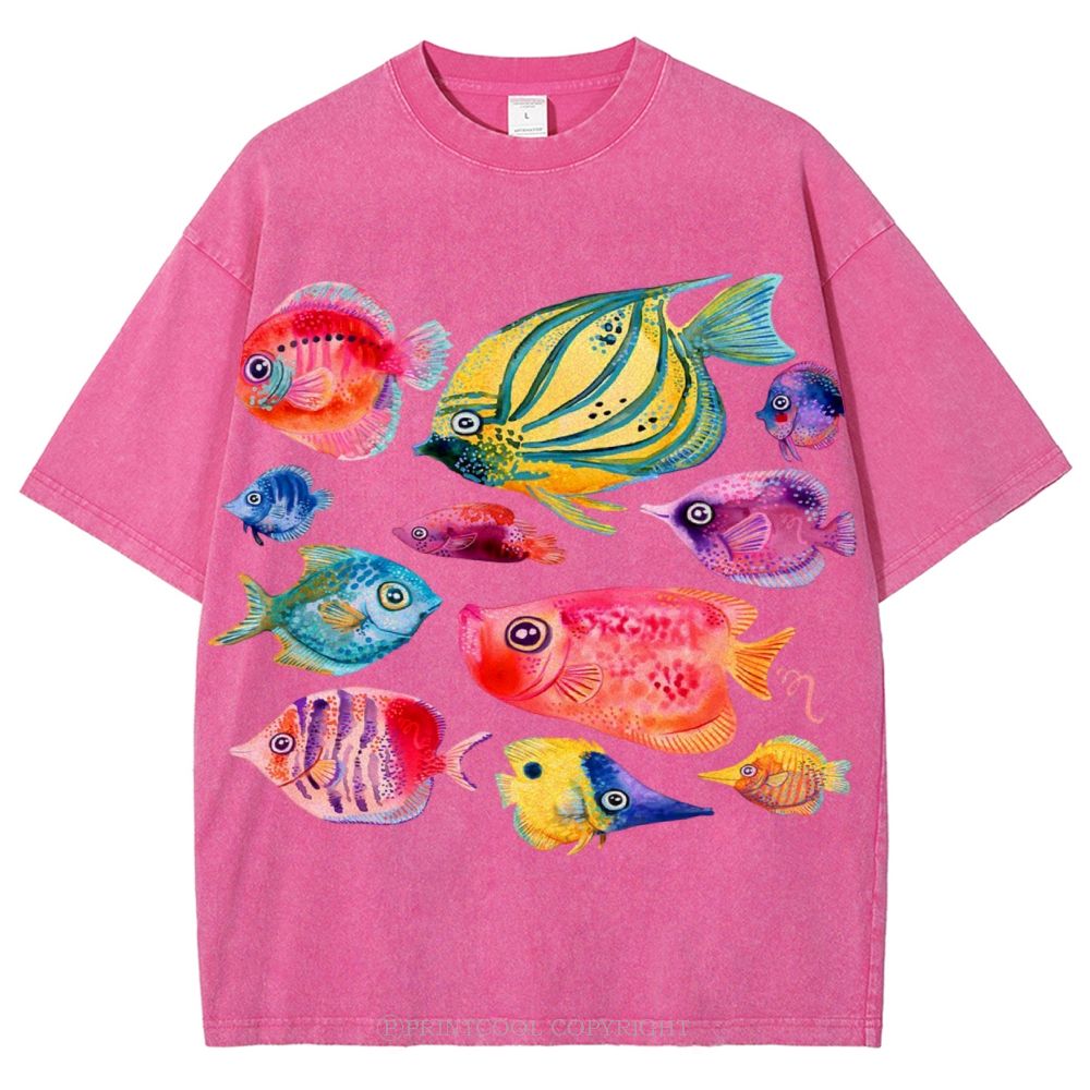 Tropical Fishes Unisex Vintage Washed Tee