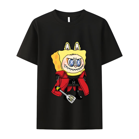 Labubu as SpongeBob The Monsters Crew Neck Short Sleeve T-Shirt For Labubu Lover Gifts For Girlfriend
