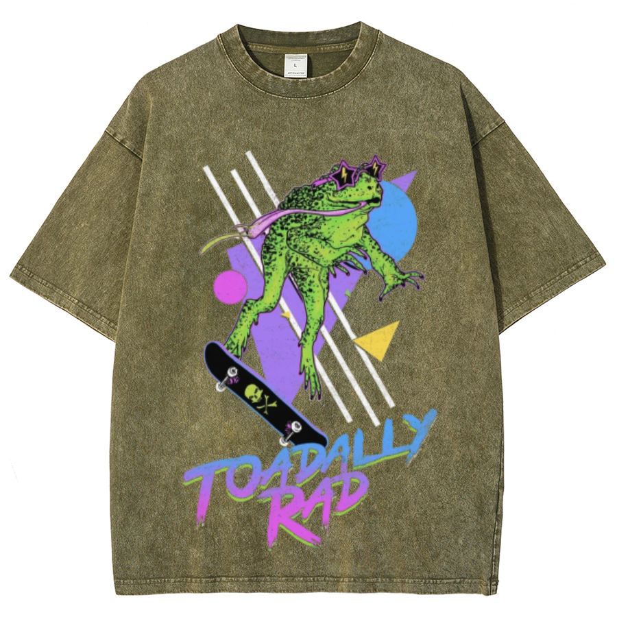 Toadally Rad Unisex Oversized Print Vintage Wash Denim T-Shirt