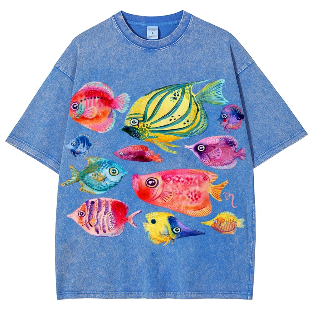 Tropical Fishes Unisex Vintage Washed Tee