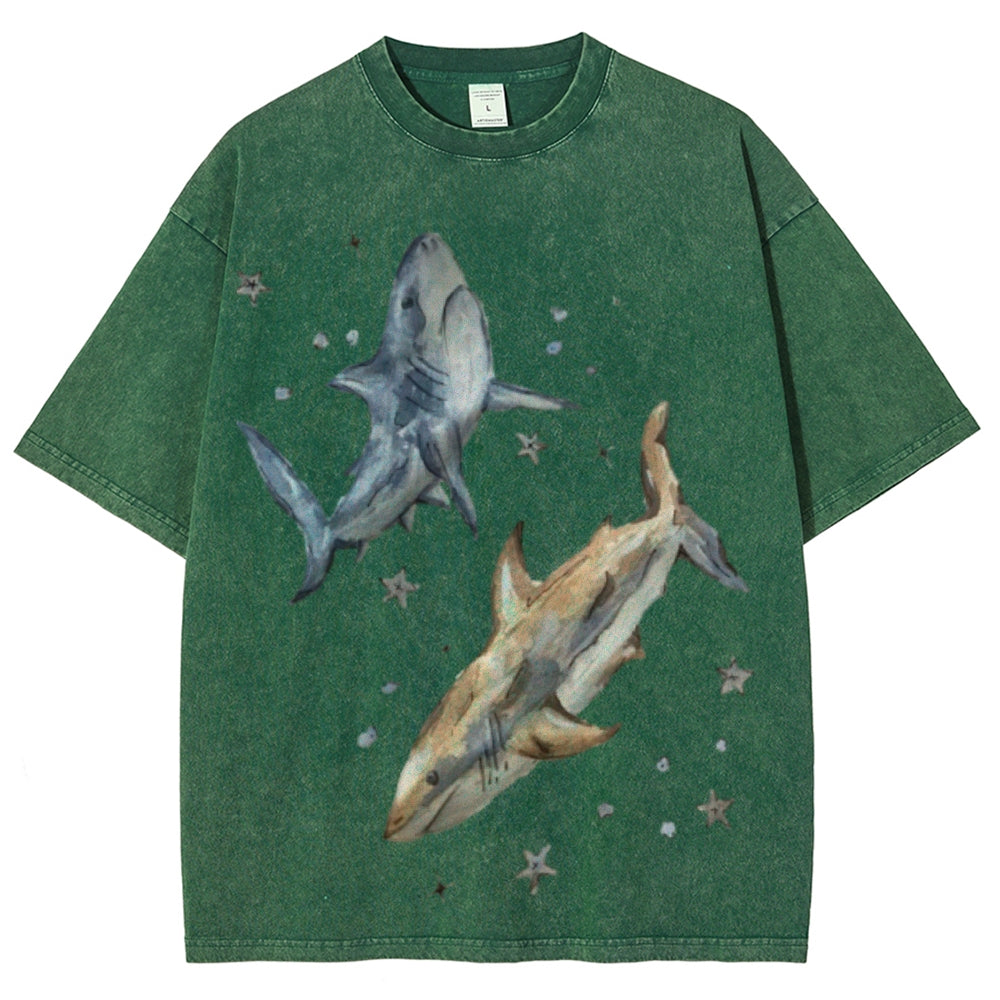 Two Sharks Unisex Vintage Washed Tee