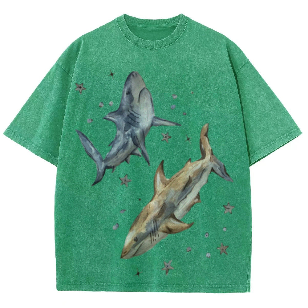 Two Sharks Unisex Vintage Washed Tee