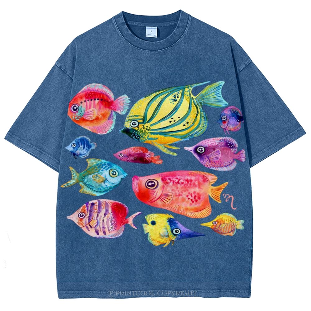 Tropical Fishes Unisex Vintage Washed Tee