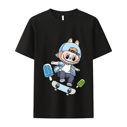 Skater Labubu The Monsters Crew Neck T-Shirt For Labubu Lover Gifts For Girlfriend