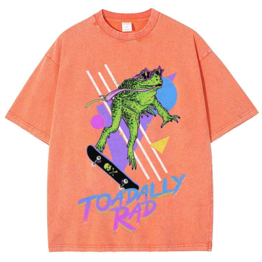 Toadally Rad Unisex Oversized Print Vintage Wash Denim T-Shirt