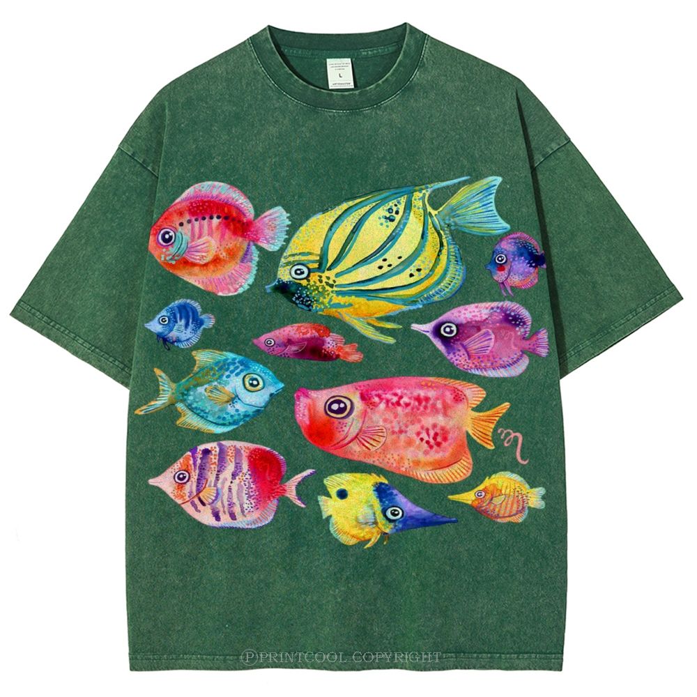 Tropical Fishes Unisex Vintage Washed Tee