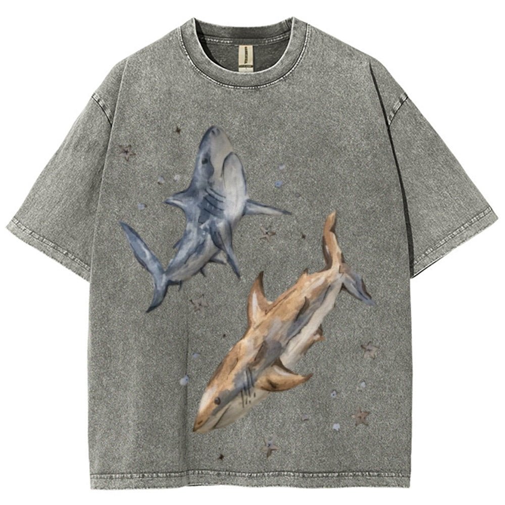 Two Sharks Unisex Vintage Washed Tee