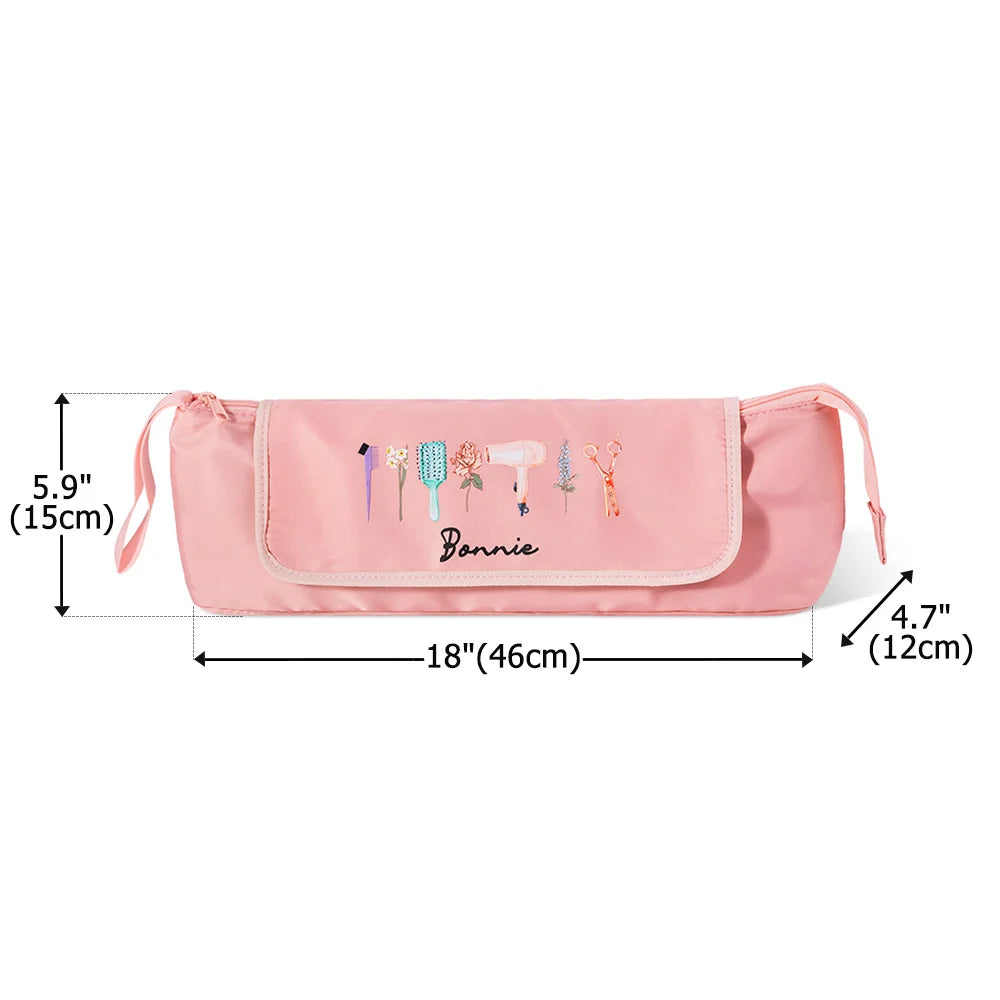 Personalized Stylish Birth Flower Hairdressing Element Portable Hair Tools Travel Bag with Name and Heat Resistant Mat Birthday Gift for Women