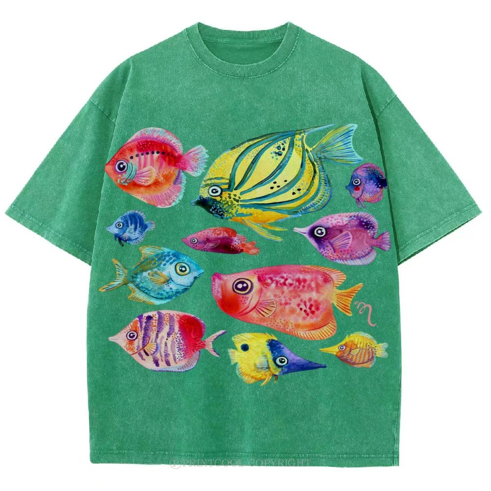 Tropical Fishes Unisex Vintage Washed Tee