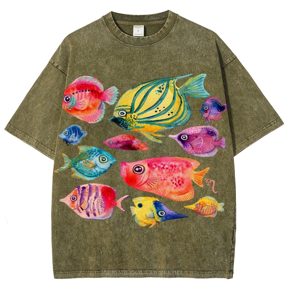 Tropical Fishes Unisex Vintage Washed Tee
