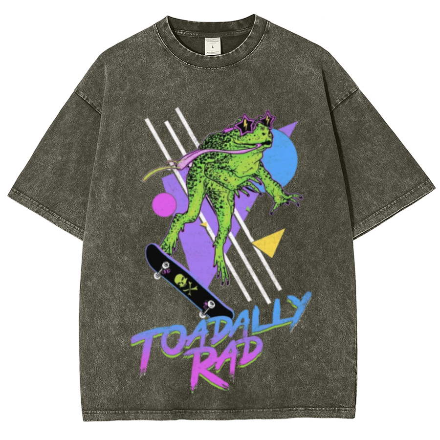 Toadally Rad Unisex Oversized Print Vintage Wash Denim T-Shirt