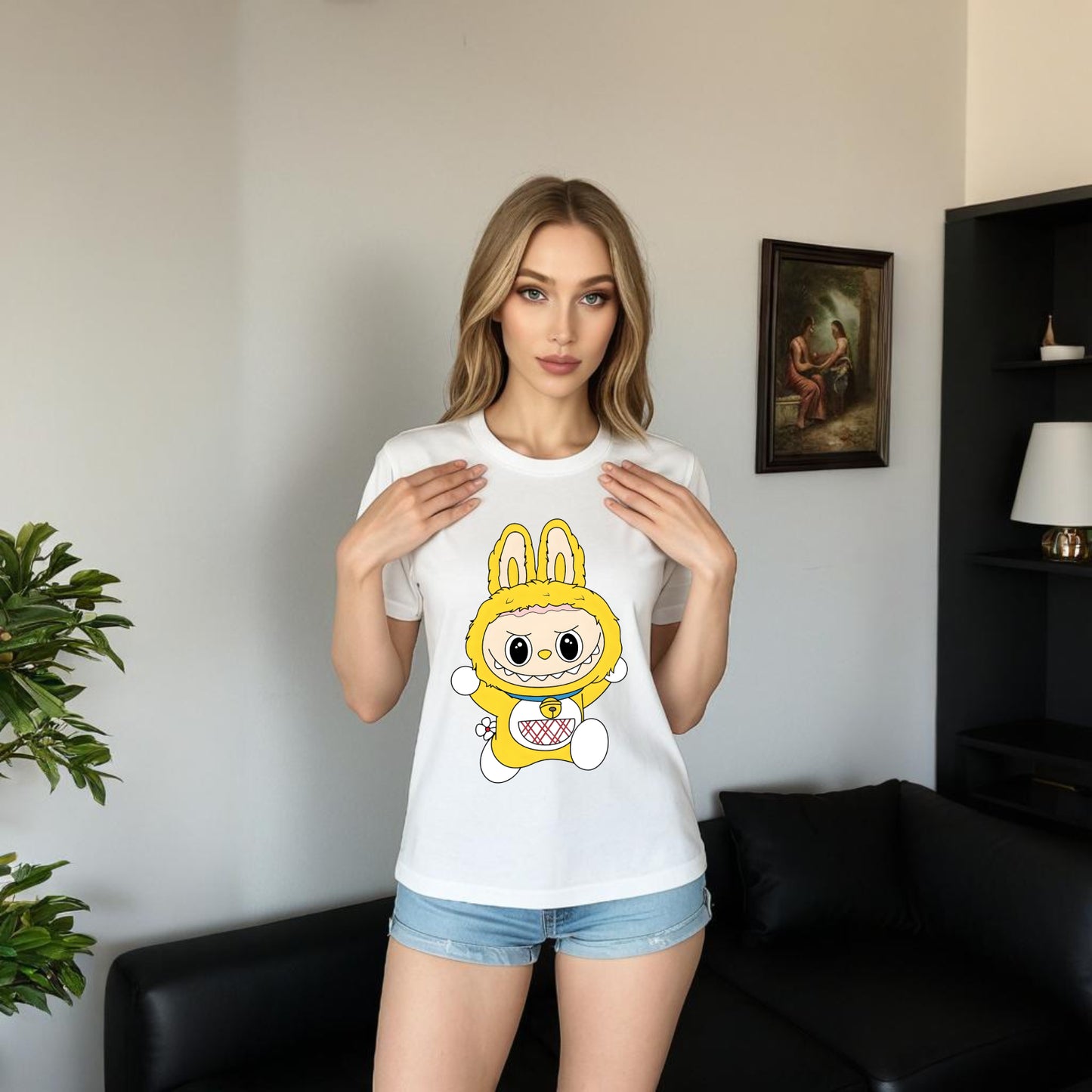 Labubu as Doraemon The Monsters Crew Neck T-Shirt For Labubu Lover