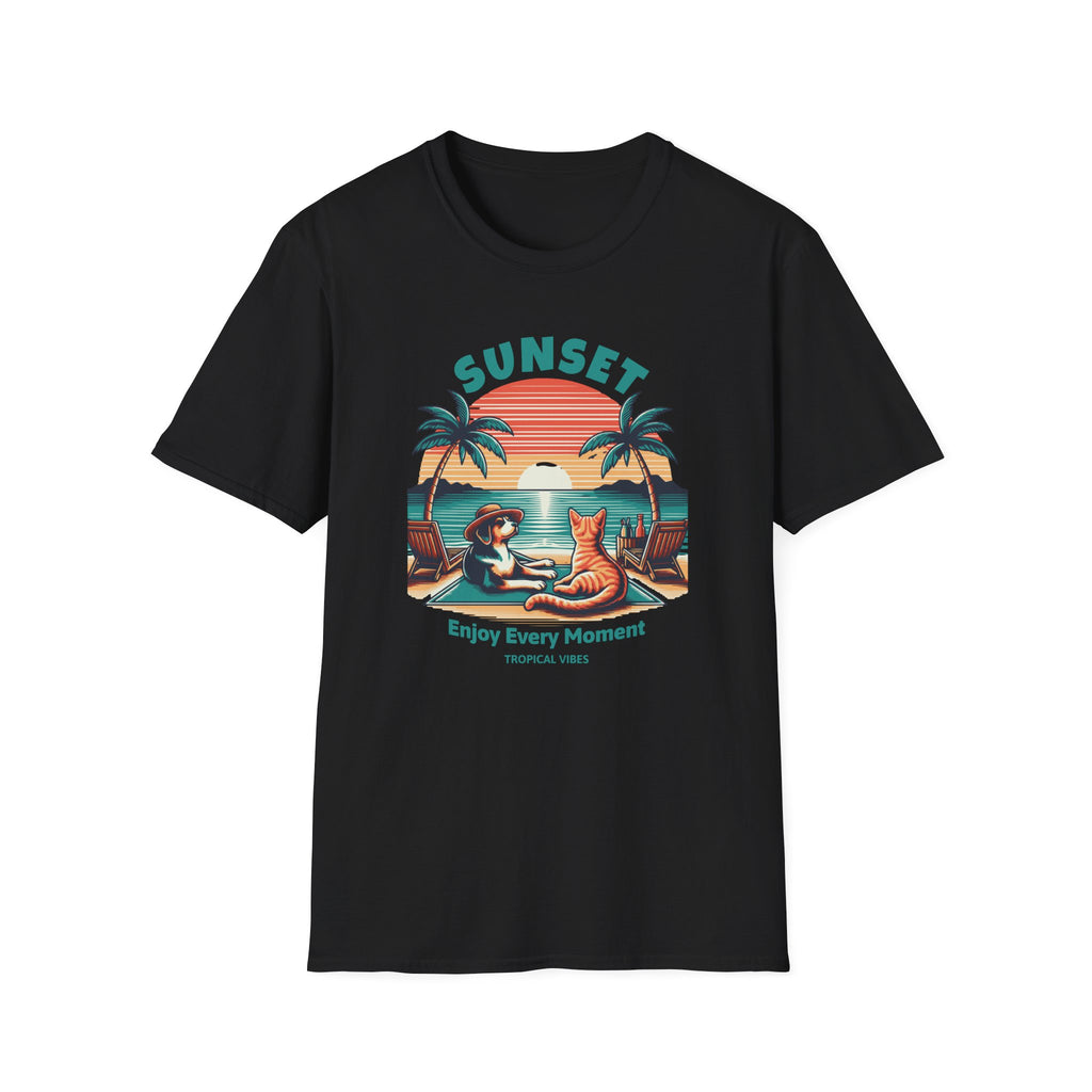 Retro Sunset Beach with Dog and Cat - Classic Fit