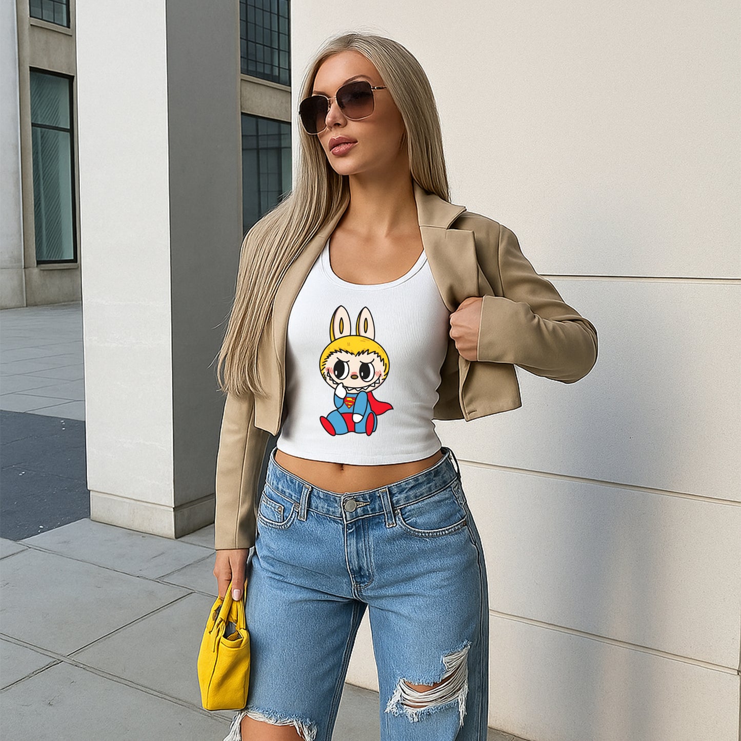 Superman Labubu The Monsters Women's Sleeveless Scoop Neck Ribbed Tank Summer Basic Slim Cute Tops For Labubu Lover