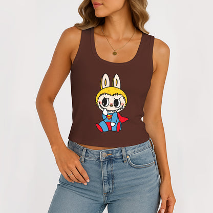Superman Labubu The Monsters Women's Sleeveless Scoop Neck Ribbed Tank Summer Basic Slim Cute Tops For Labubu Lover