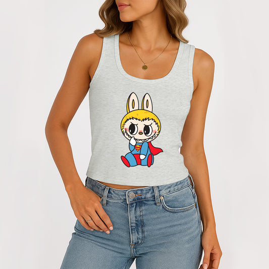 Superman Labubu The Monsters Women's Sleeveless Scoop Neck Ribbed Tank Summer Basic Slim Cute Tops For Labubu Lover