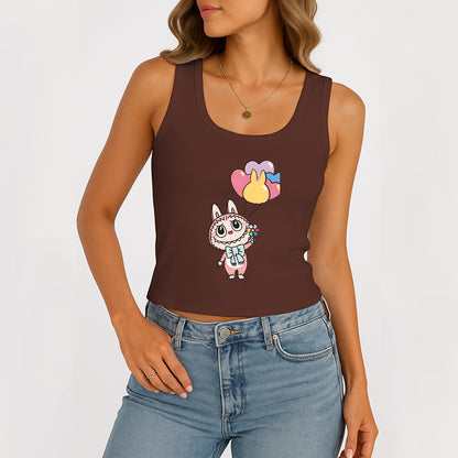 Cute Labubu The Monsters Women's Sleeveless Scoop Neck Ribbed Tank Summer Basic Slim Cute Tops For Labubu Lover