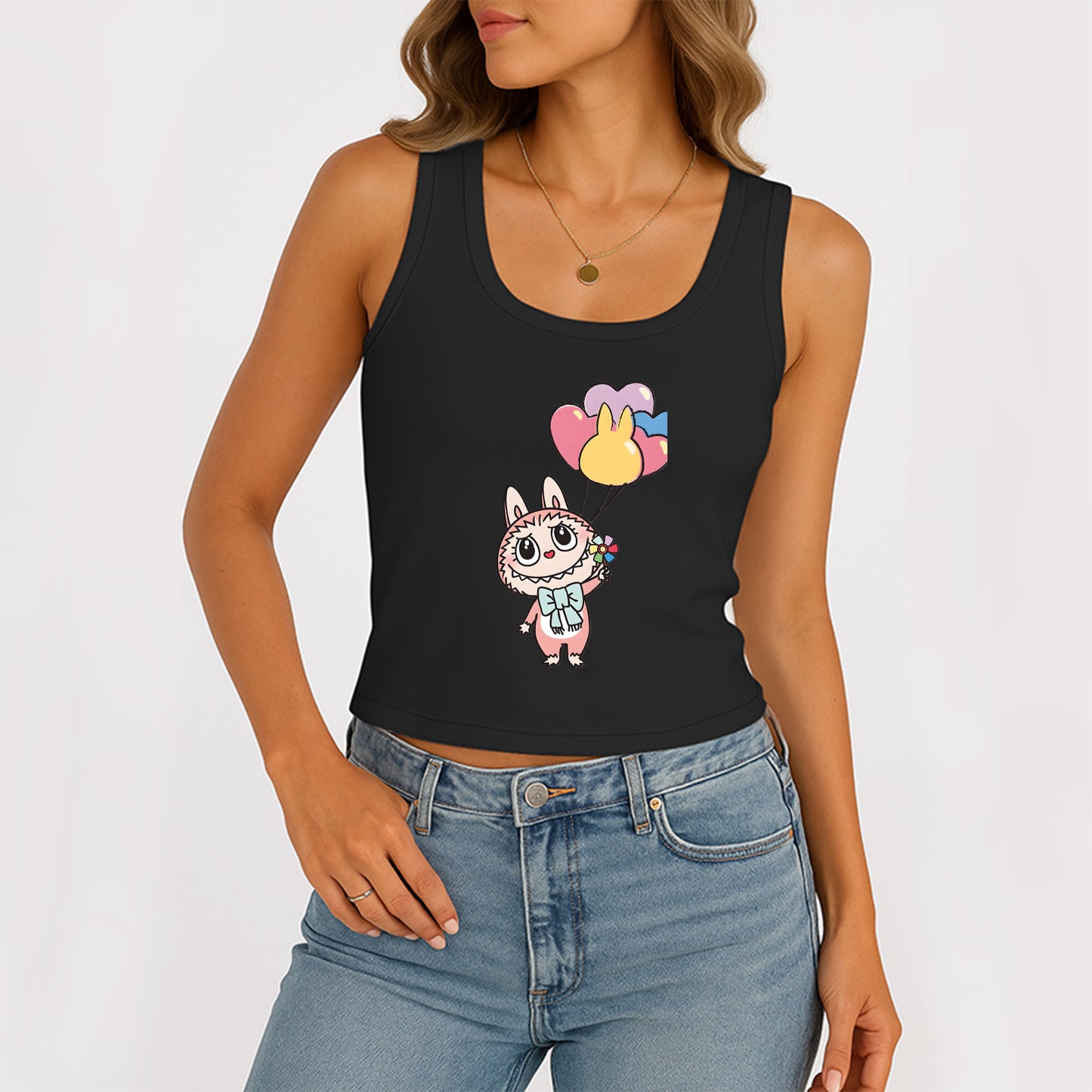 Cute Labubu The Monsters Women's Sleeveless Scoop Neck Ribbed Tank Summer Basic Slim Cute Tops For Labubu Lover