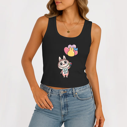 Cute Labubu The Monsters Women's Sleeveless Scoop Neck Ribbed Tank Summer Basic Slim Cute Tops For Labubu Lover