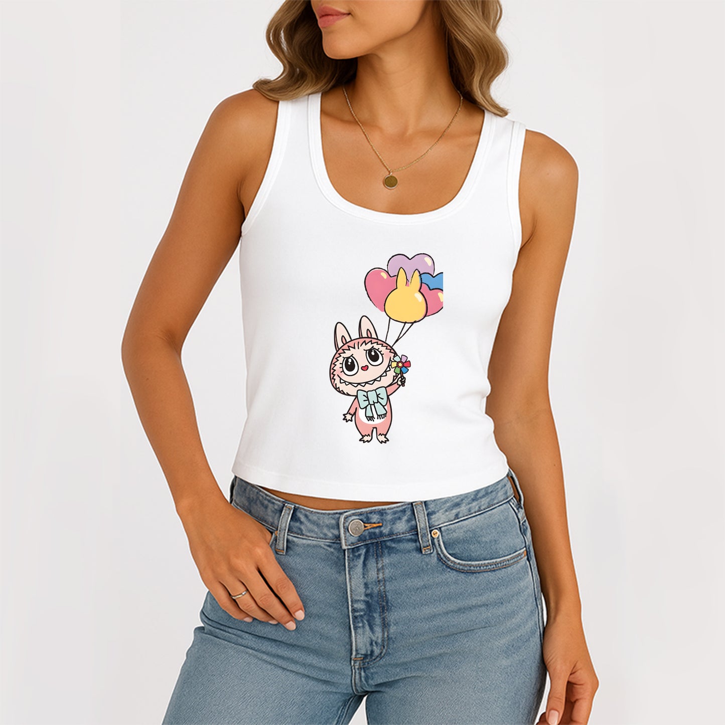Cute Labubu The Monsters Women's Sleeveless Scoop Neck Ribbed Tank Summer Basic Slim Cute Tops For Labubu Lover