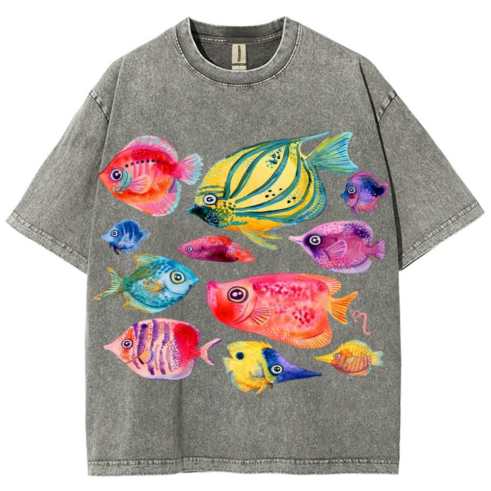 Tropical Fishes Unisex Vintage Washed Tee