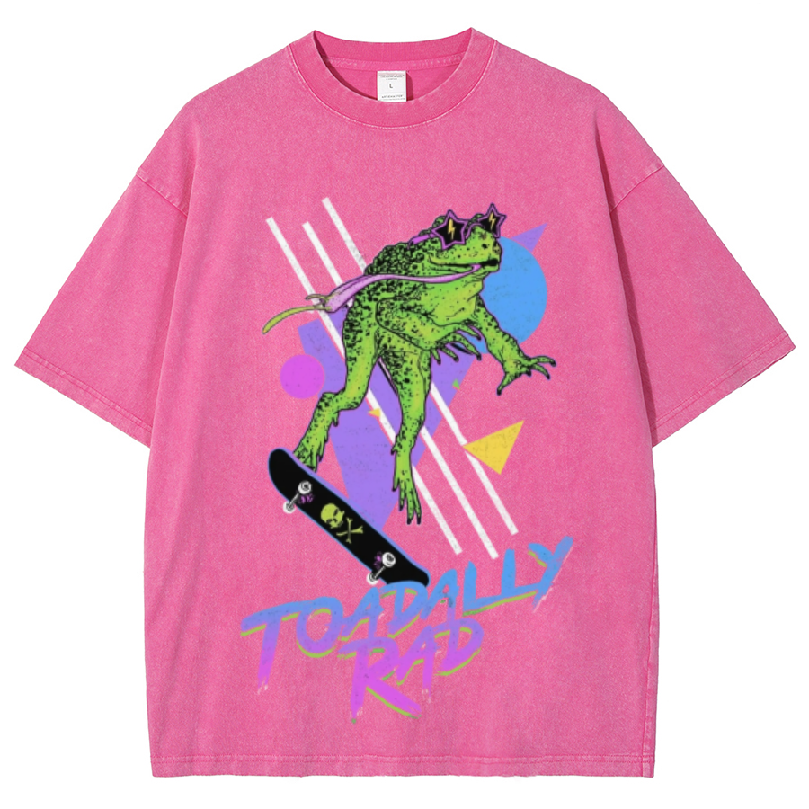 Toadally Rad Unisex Oversized Print Vintage Wash Denim T-Shirt