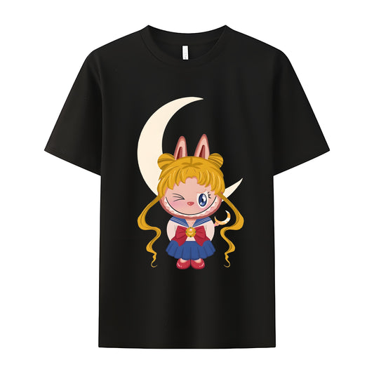 Sailor Moon Labubu The Monsters Crew Neck Short Sleeve T-Shirt For Labubu Lover Gifts For Girlfriend