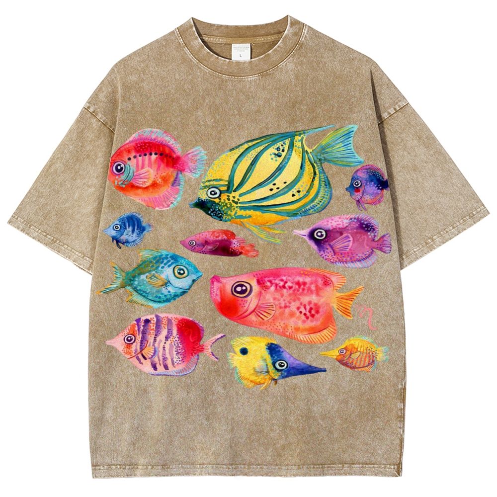 Tropical Fishes Unisex Vintage Washed Tee