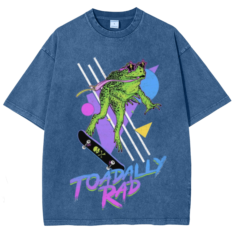 Toadally Rad Unisex Oversized Print Vintage Wash Denim T-Shirt