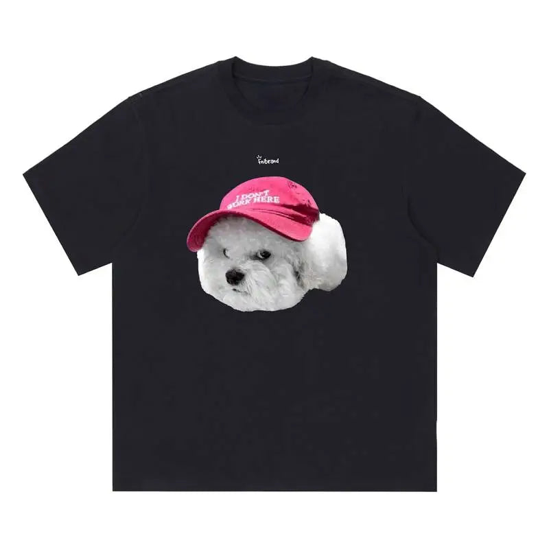Funny Cat and Dog Graphic Tees Crew Neck Short-Sleeve T-Shirt Summer Tops