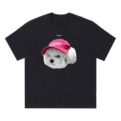 Funny Cat and Dog Graphic Tees Crew Neck Short-Sleeve T-Shirt Summer Tops