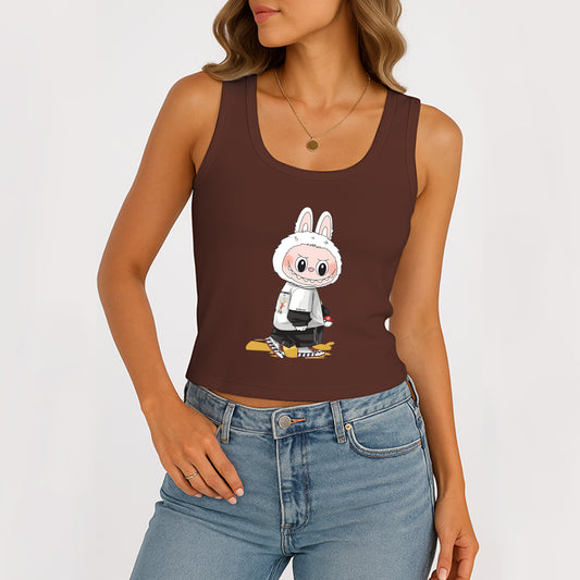 Cool Labubu The Monsters Women's Sleeveless Scoop Neck Ribbed Tank Summer Basic Slim Cute Tops For Labubu Lover