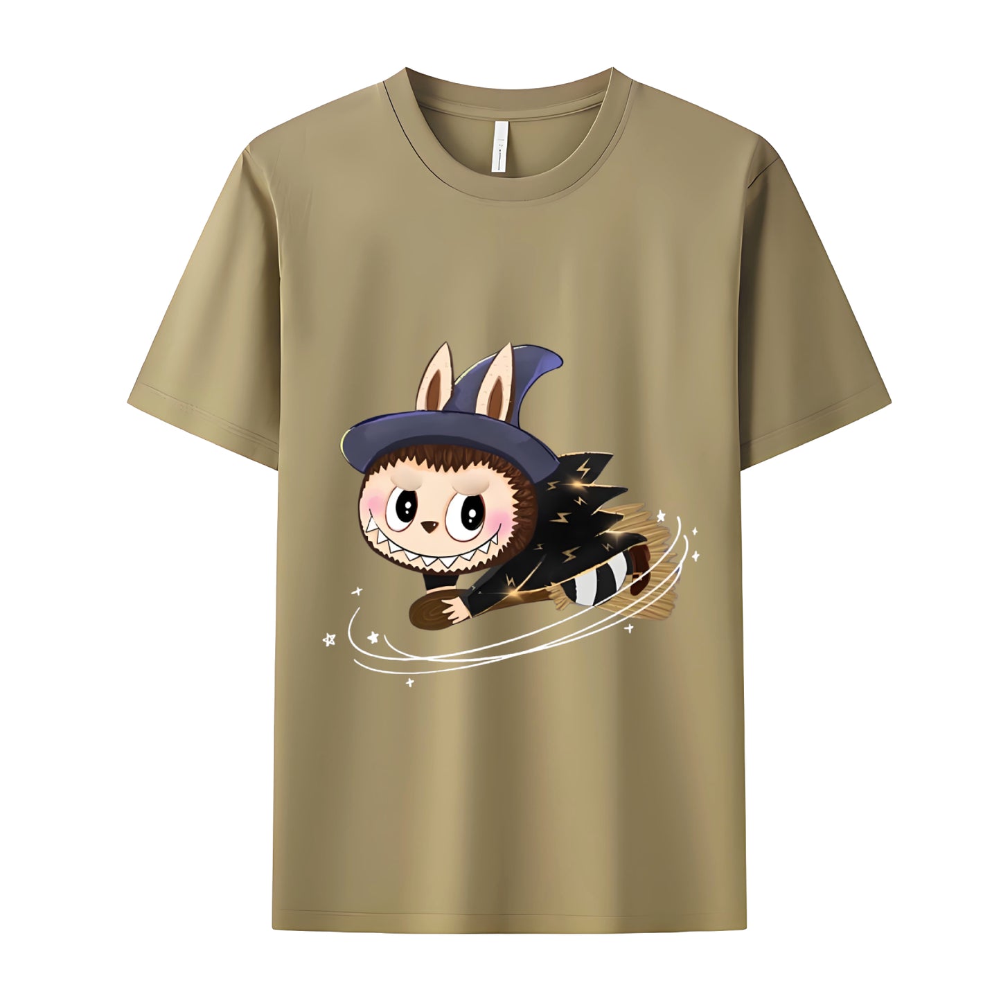 Broom-Riding Labubu The Monsters Crew Neck Short Sleeve T-Shirt For Labubu Lover Gifts For Girlfriend