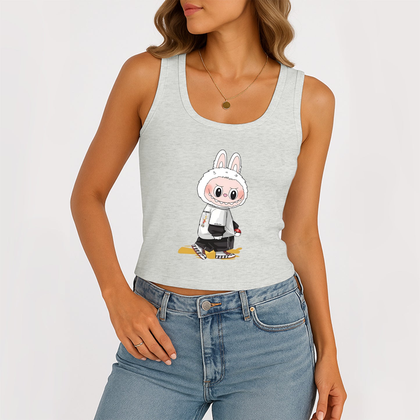 Cool Labubu The Monsters Women's Sleeveless Scoop Neck Ribbed Tank Summer Basic Slim Cute Tops For Labubu Lover