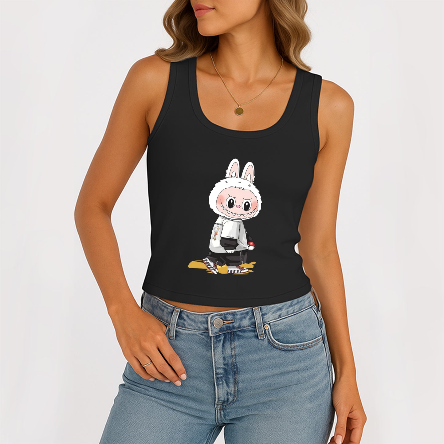 Cool Labubu The Monsters Women's Sleeveless Scoop Neck Ribbed Tank Summer Basic Slim Cute Tops For Labubu Lover