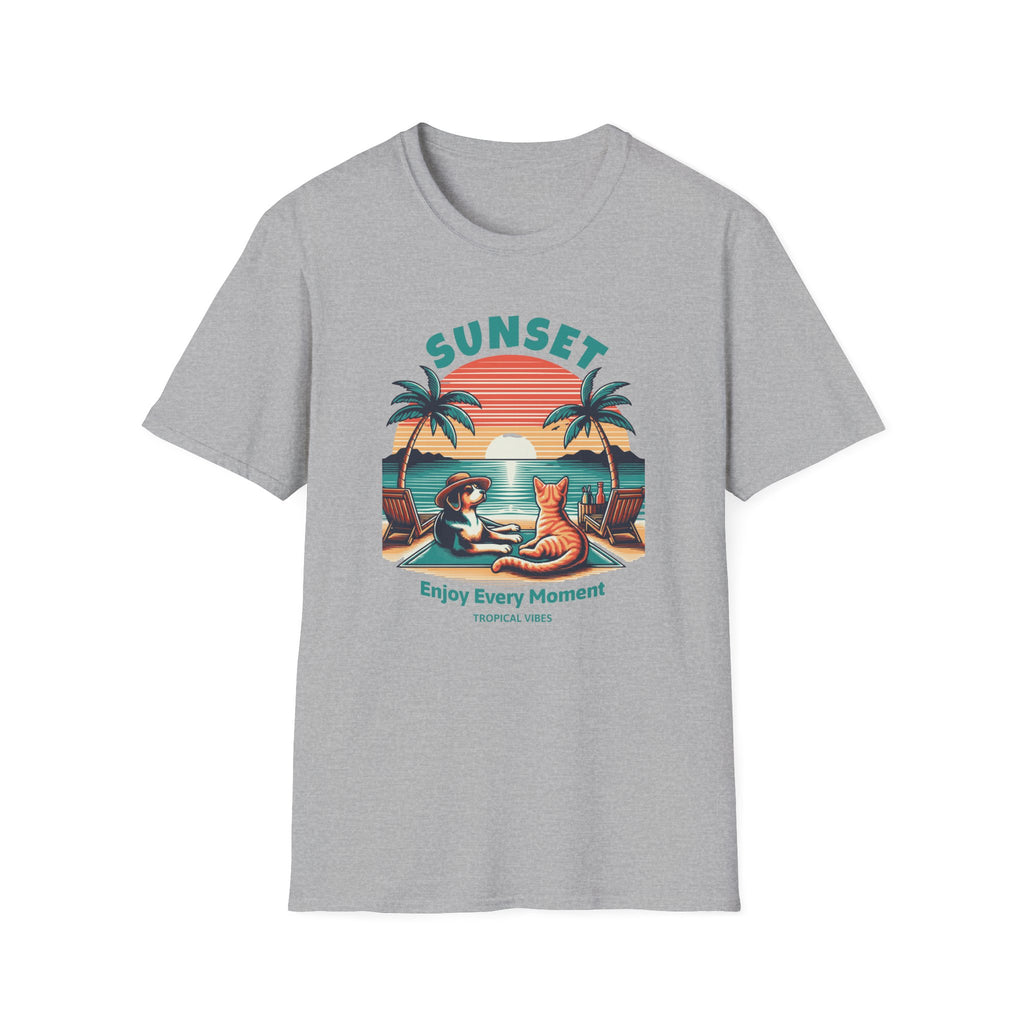 Retro Sunset Beach with Dog and Cat - Classic Fit