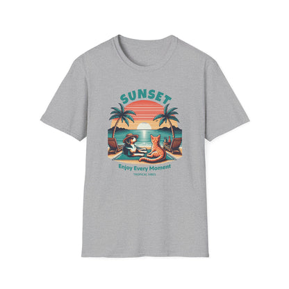 Retro Sunset Beach with Dog and Cat - Classic Fit
