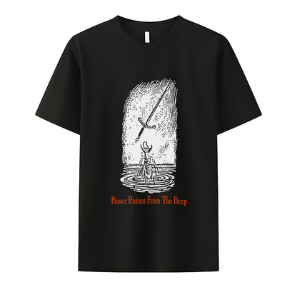 Power Raises From Deep Neck Short-Sleeve T-Shirt Soft & Breathable