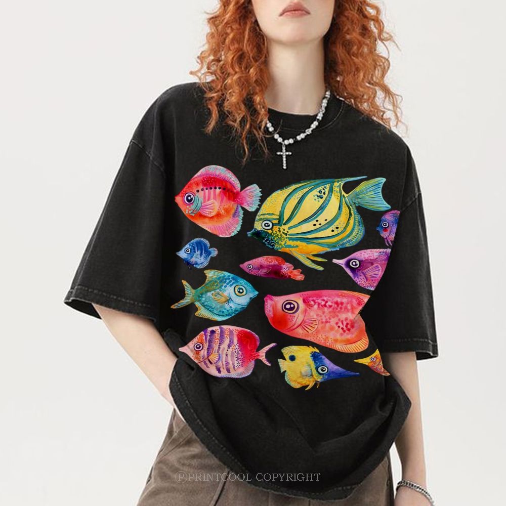 Tropical Fishes Unisex Vintage Washed Tee