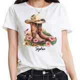 Personalized Birth Flower Western Cowgirl Boots with Name T-shirt Birthday Bridesmaid Gift for Women