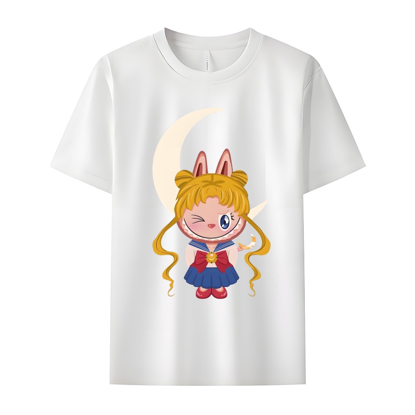 Sailor Moon Labubu The Monsters Crew Neck Short Sleeve T-Shirt For Labubu Lover Gifts For Girlfriend