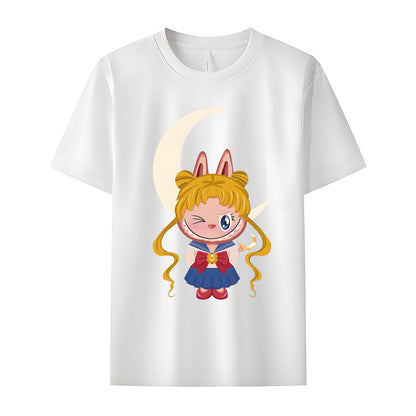 Sailor Moon Labubu The Monsters Crew Neck Short Sleeve T-Shirt For Labubu Lover Gifts For Girlfriend