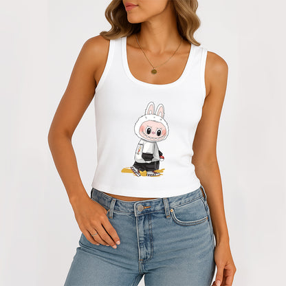 Cool Labubu The Monsters Women's Sleeveless Scoop Neck Ribbed Tank Summer Basic Slim Cute Tops For Labubu Lover