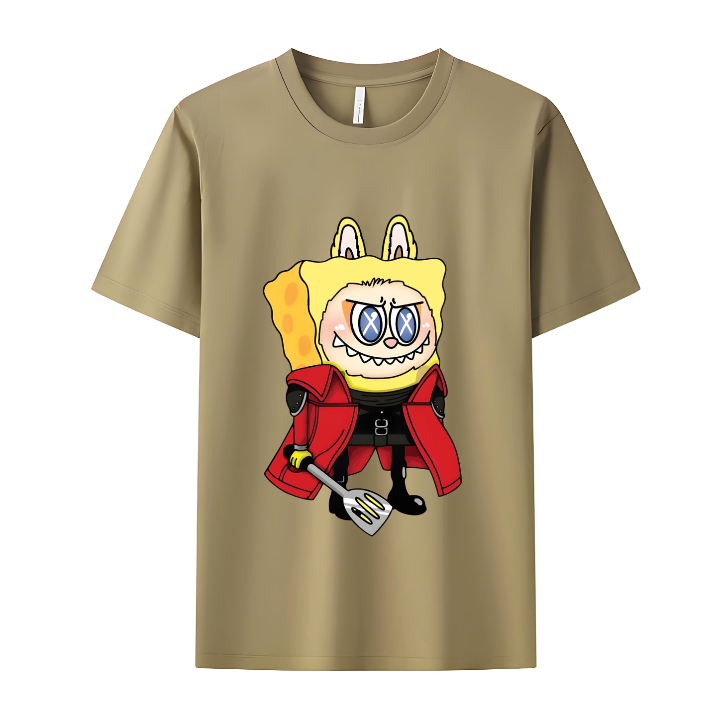 Labubu as SpongeBob The Monsters Crew Neck Short Sleeve T-Shirt For Labubu Lover Gifts For Girlfriend