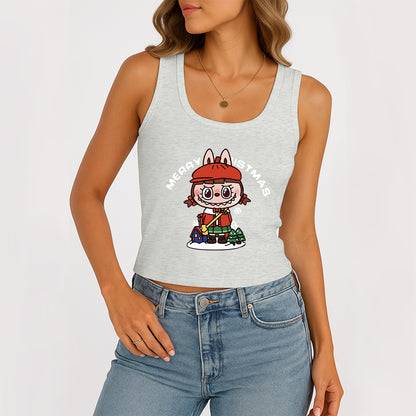 Christmas Labubu The Monsters Women's Sleeveless Scoop Neck Ribbed Tank Summer Basic Slim Cute Tops For Labubu Lover