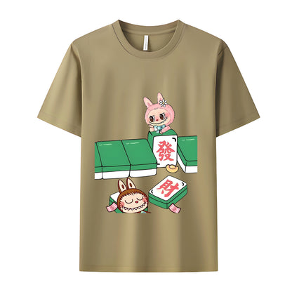 Mahjong Labubu The Monsters Crew Neck Short Sleeve T-Shirt For Labubu Lover Gifts For Girlfriend