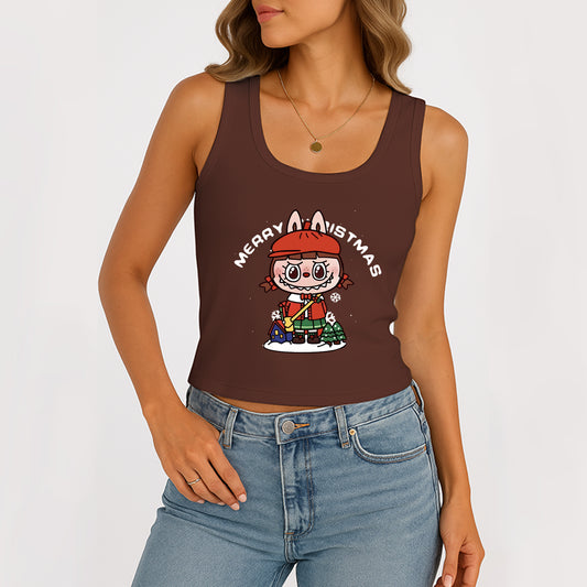 Christmas Labubu The Monsters Women's Sleeveless Scoop Neck Ribbed Tank Summer Basic Slim Cute Tops For Labubu Lover