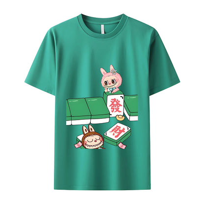 Mahjong Labubu The Monsters Crew Neck Short Sleeve T-Shirt For Labubu Lover Gifts For Girlfriend