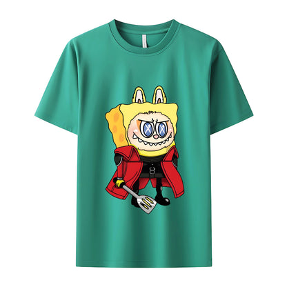 Labubu as SpongeBob The Monsters Crew Neck Short Sleeve T-Shirt For Labubu Lover Gifts For Girlfriend