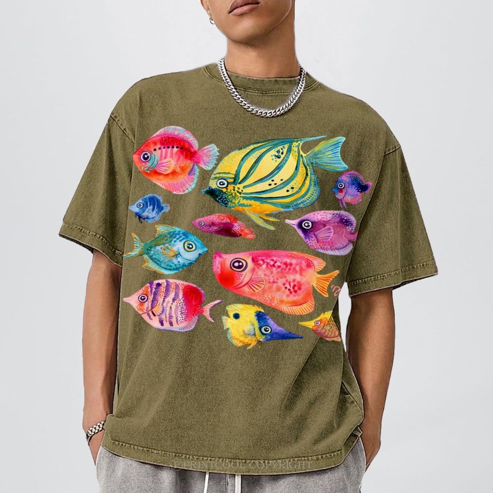 Tropical Fishes Unisex Vintage Washed Tee
